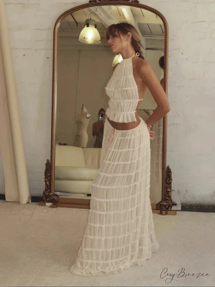 Summer Sexy Sleeveless Backless Top High Waist Skirt Beach Christmas Party Dress