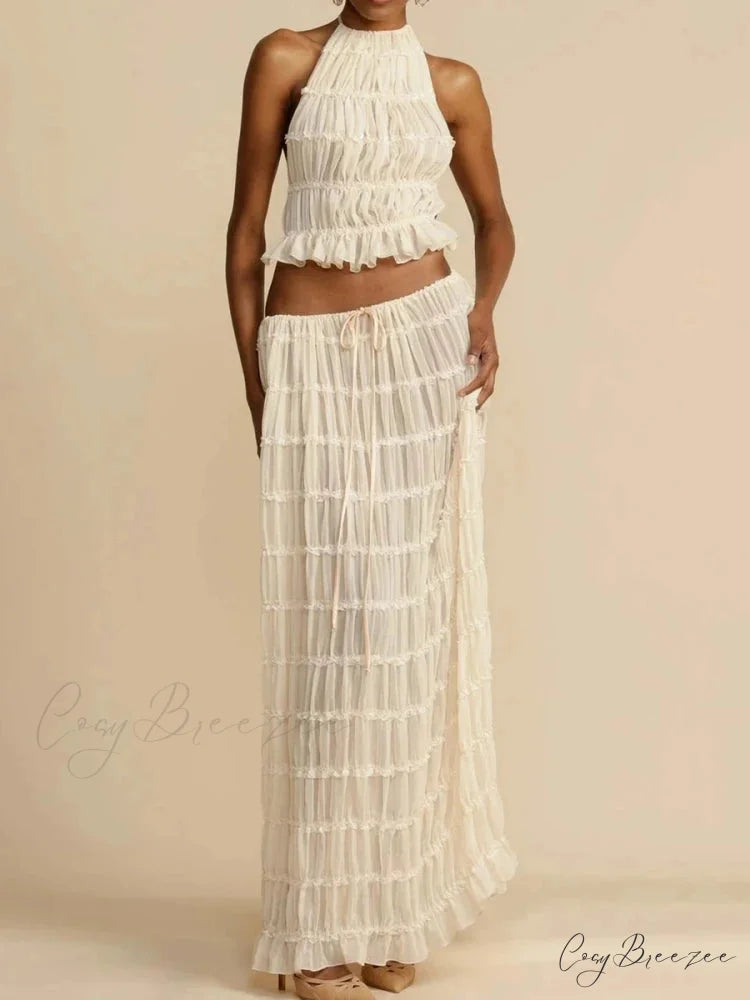 Summer Sexy Sleeveless Backless Top High Waist Skirt Beach Christmas Party Dress