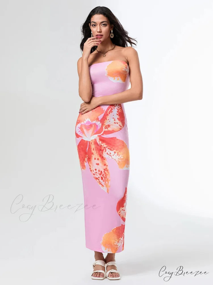 Summer Strapless Backless Wrap Dress floraldress-250126