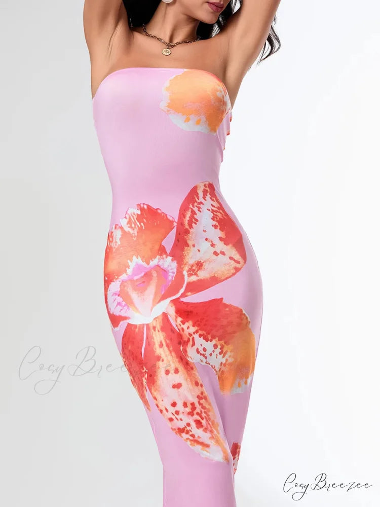 Summer Strapless Backless Wrap Dress floraldress-250126