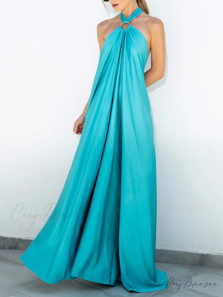 Summer Temperament Satin Charming Halter Swing Gown Dresses