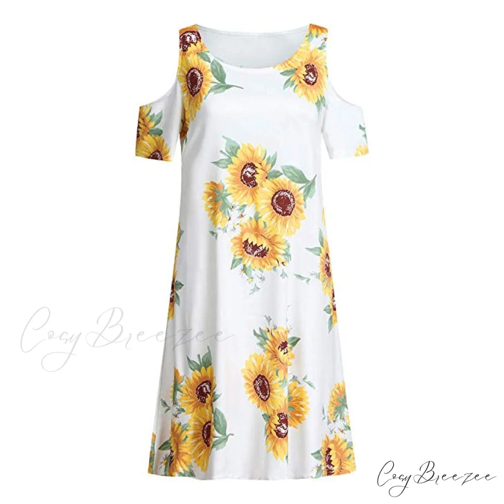 Sunflower Print Mini Dress for Women - Summer Casual Style