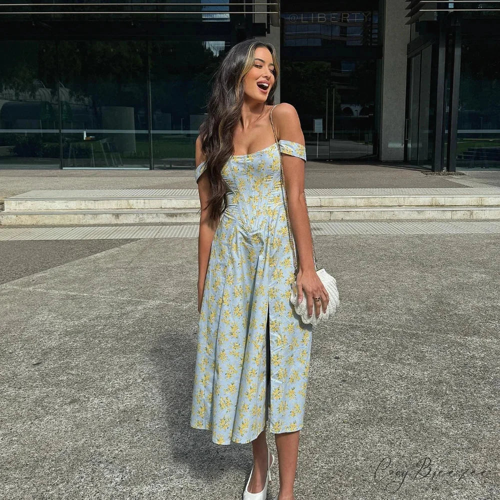 Suninheart Blue Slit Floral Holiday Dress vacationdress-250223
