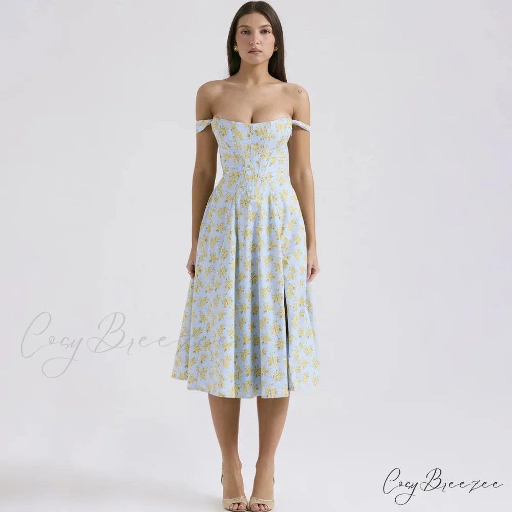 Suninheart Blue Slit Floral Holiday Dress vacationdress-250223