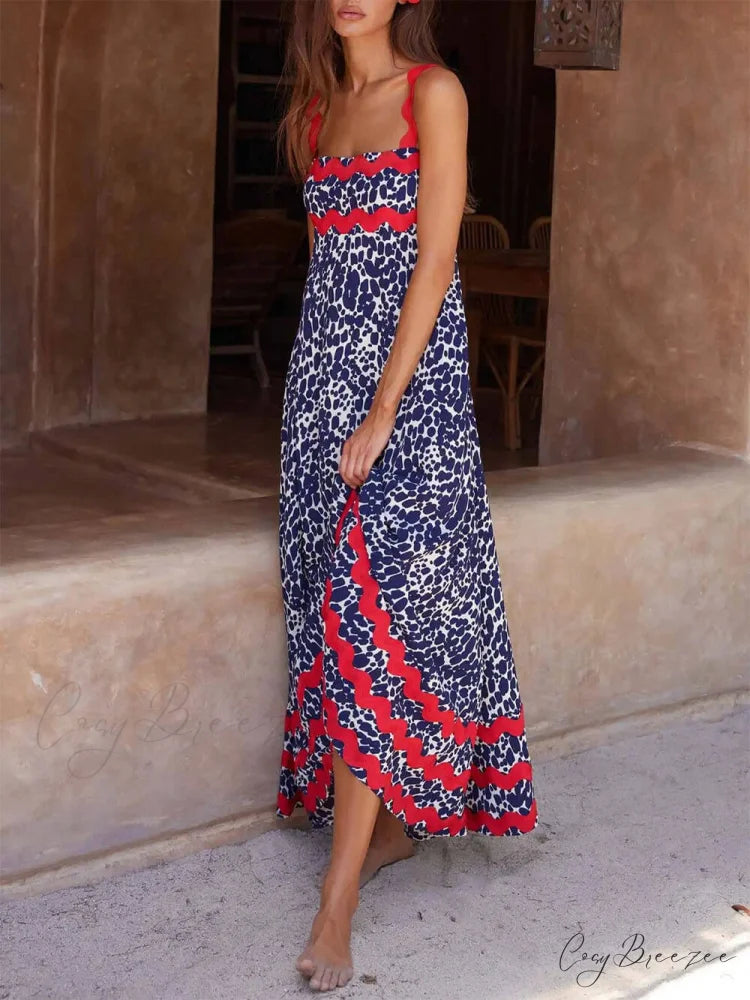 Suspender Print Stylish Maxi Dress