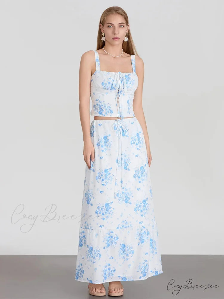 Suspender Tank Top Drawstring A-Line Floral Dress floraldress-250126