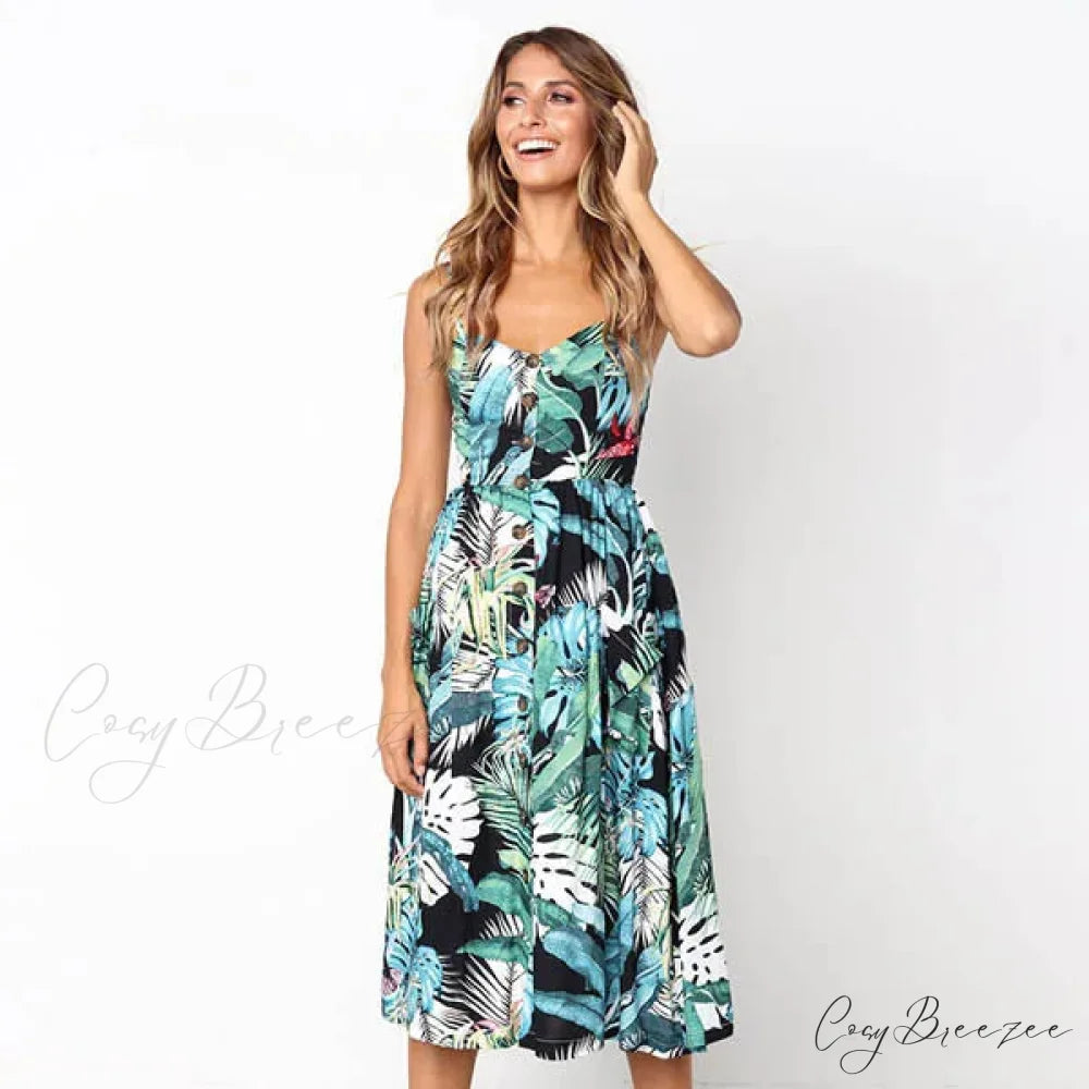 Suspender V-neck Sleeveless Floral Vacation Dress Decor / S oldfloraldress-250126