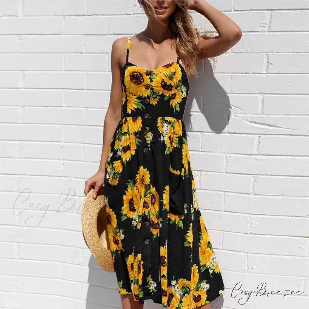 Suspender V-neck Sleeveless Floral Vacation Dress oldfloraldress-250126