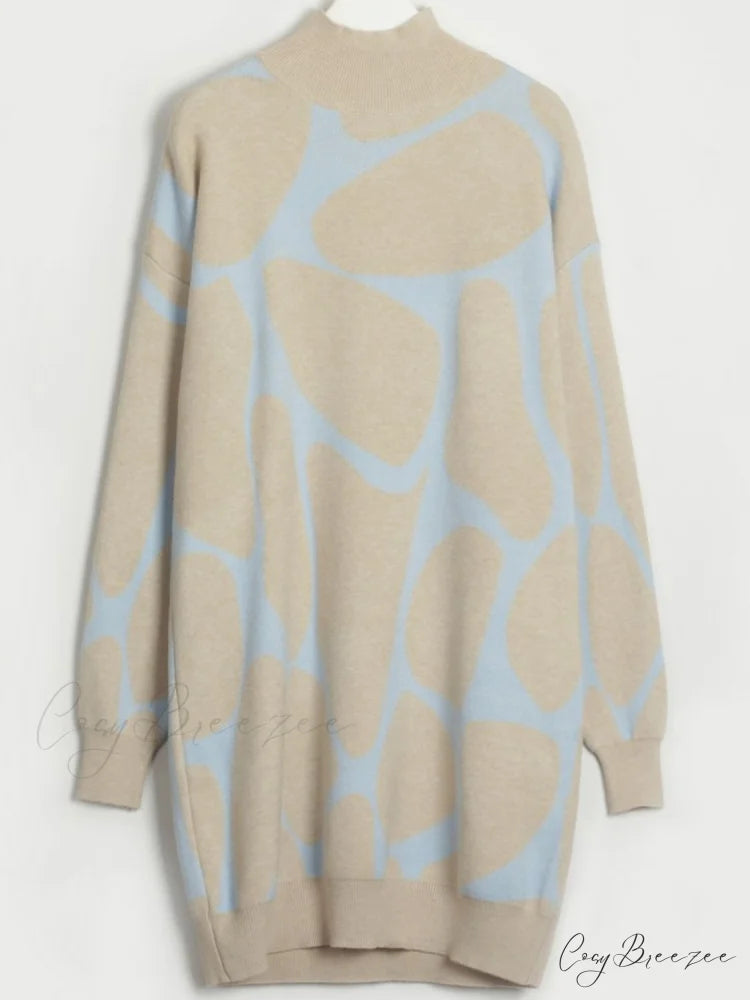 Sweater Gown with Mock Neck Contrast