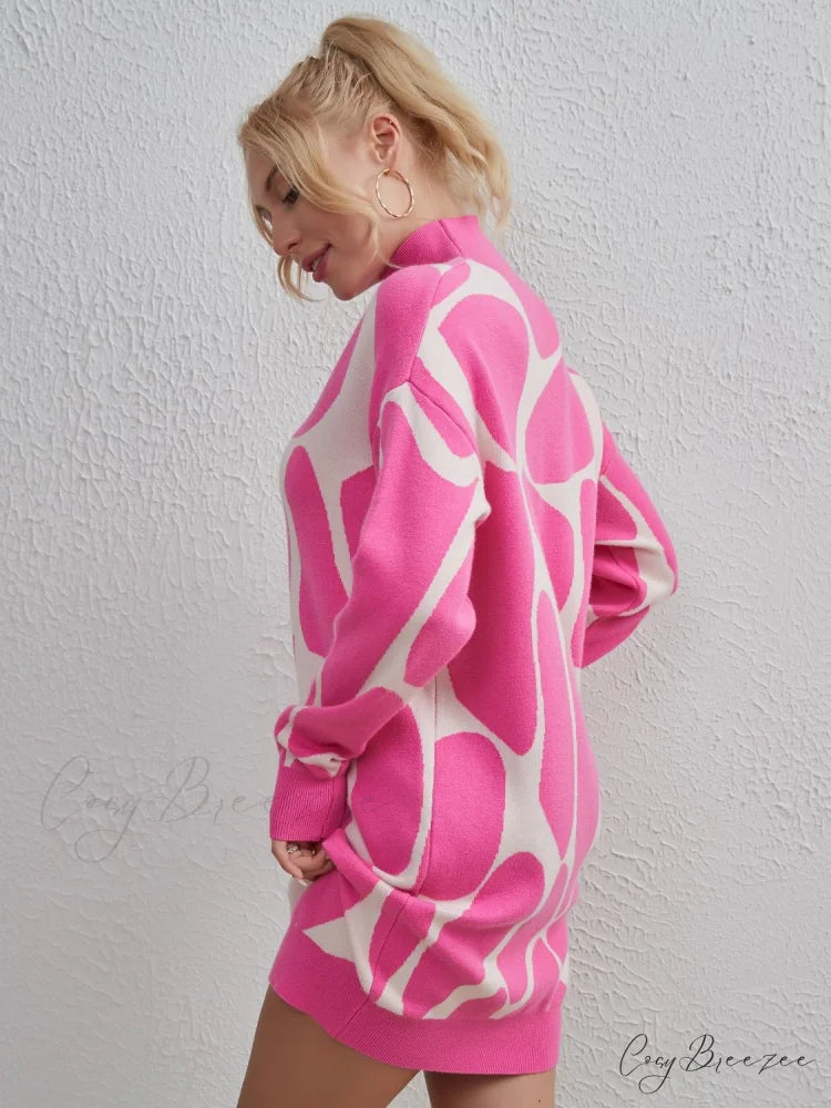 Sweater Gown with Mock Neck Contrast
