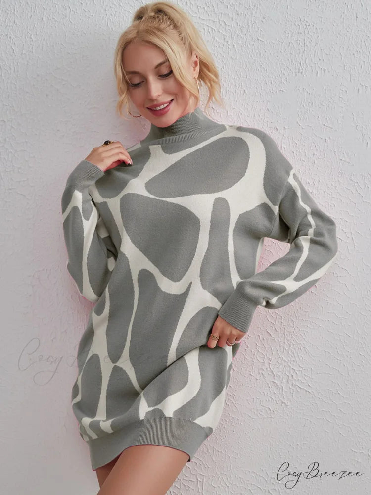 Sweater Gown with Mock Neck Contrast Heather Gray / One Size