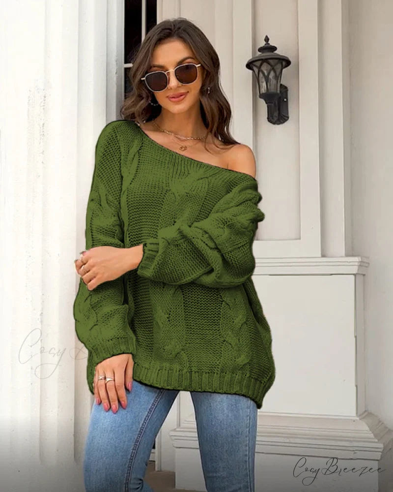 sweater style neck and knitted European Women’s loose - round - American pullover Green / S