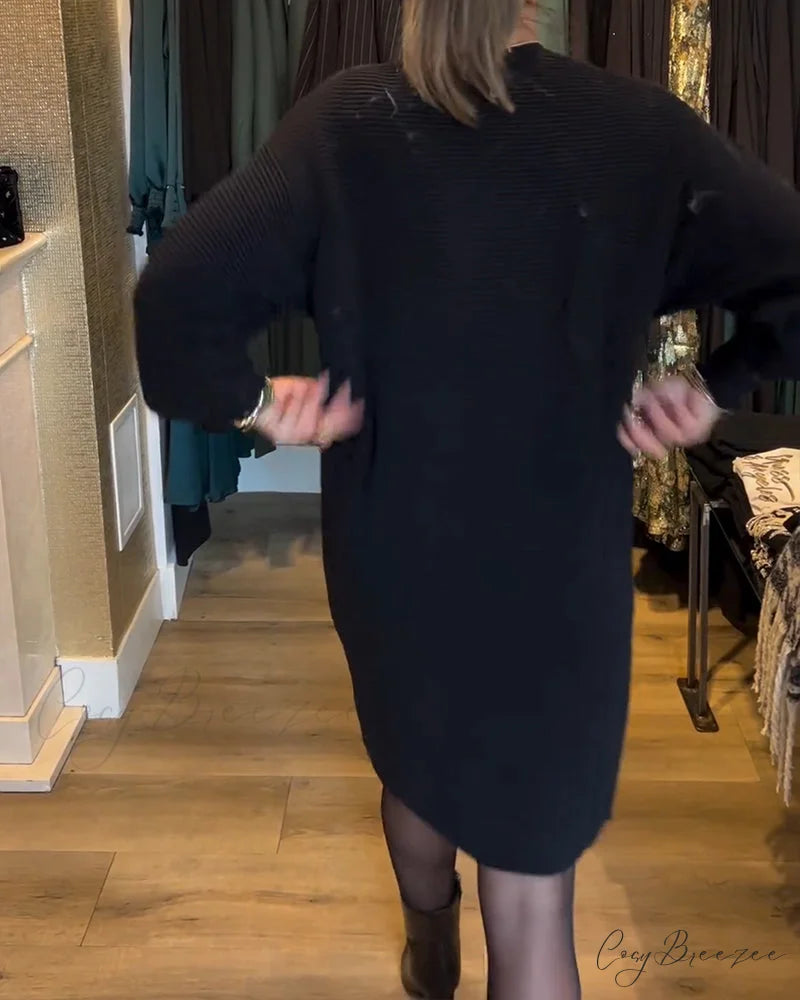 Sweater V-Neck Color Solid Dress