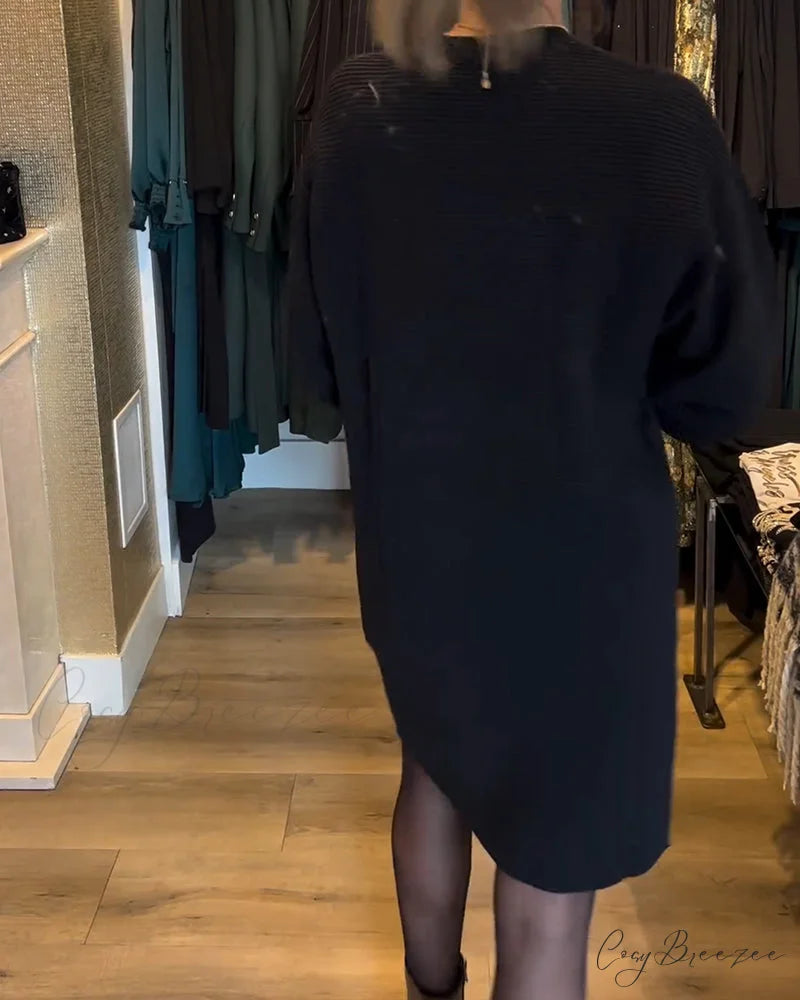 Sweater V-Neck Color Solid Dress