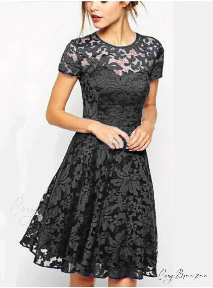 Sweet Lace Dress Sexy Party Princess Slim S / Black