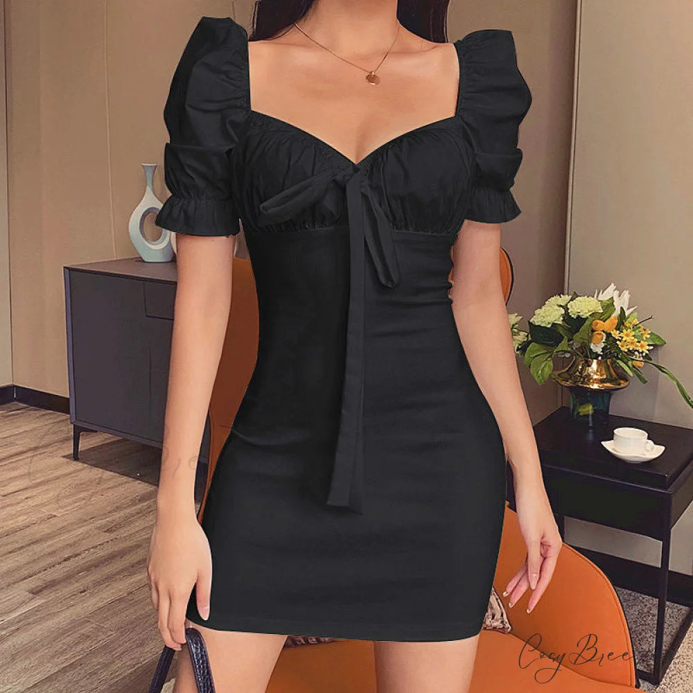 Sweet Moments Puff Charming Sleeve Mini Dress BLACK / S