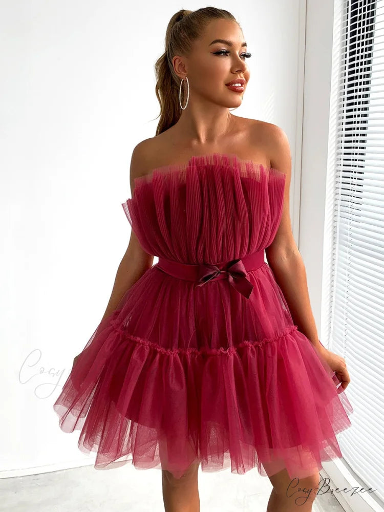 Sweet Women’s Mini Party Dress - Hot Pink S / Burgundy