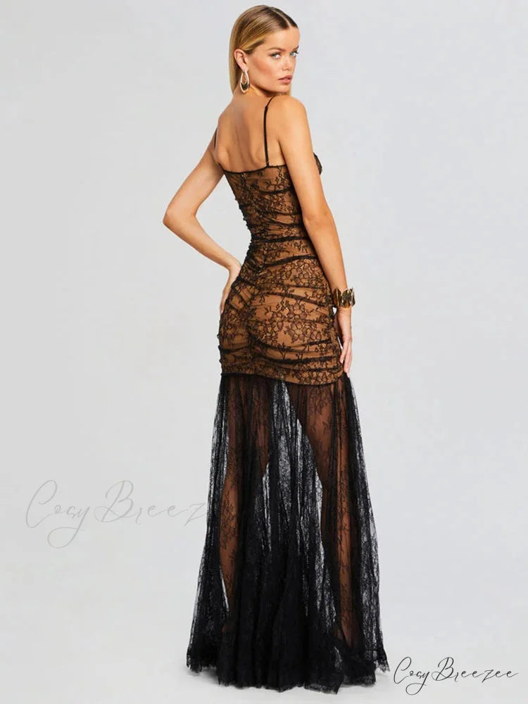 Sweetheart Neckline Lace Mermaid Party Dress Black / XS