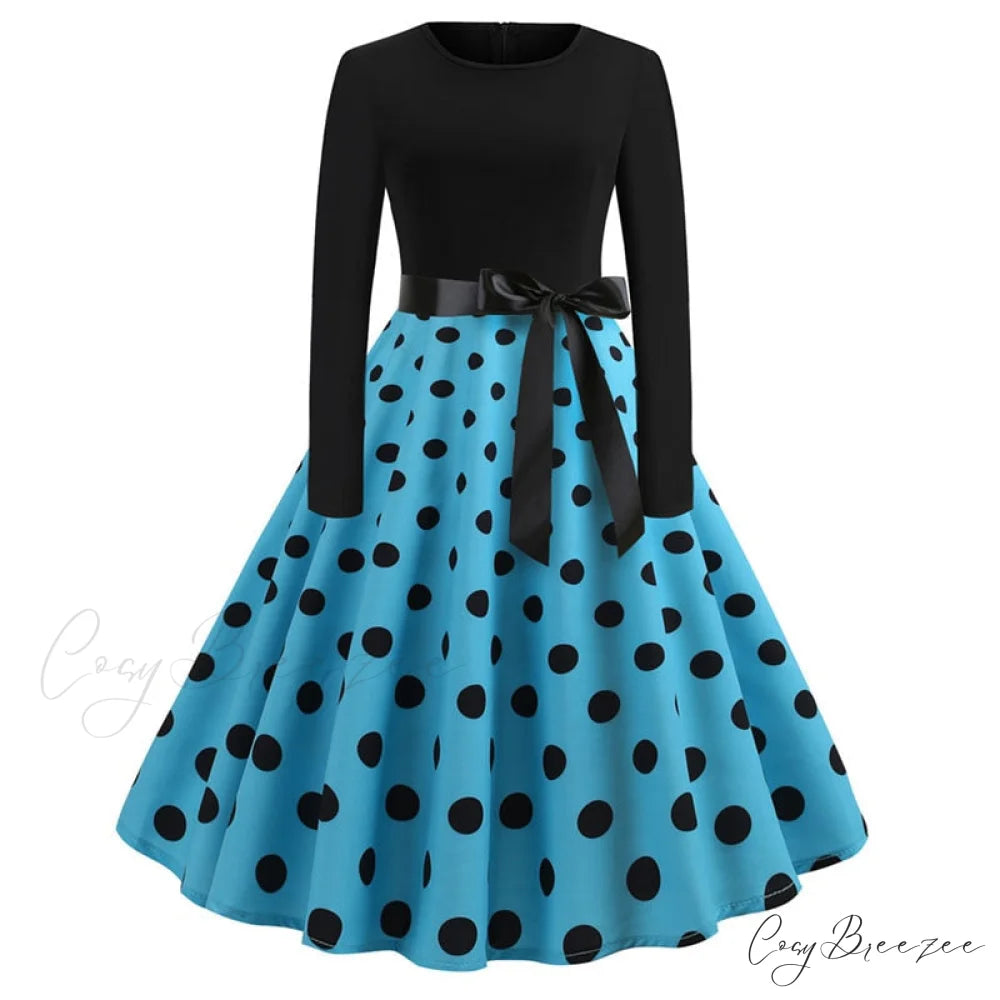 Swing 50S Gown Black Vintage 60S Plus Pinup Winter Arm Women Christmas Party Long Size Print A001 / S