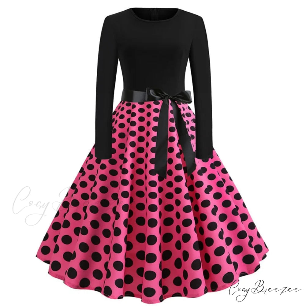 Swing 50S Gown Black Vintage 60S Plus Pinup Winter Arm Women Christmas Party Long Size Print A004 / S