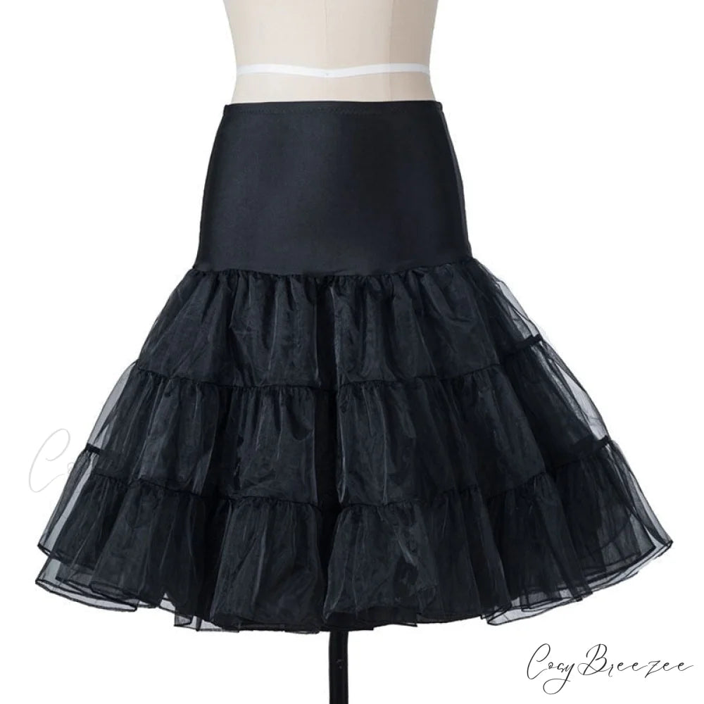 Swing 50S Gown Black Vintage 60S Plus Pinup Winter Arm Women Christmas Party Long Size Print pettiskirt black / S