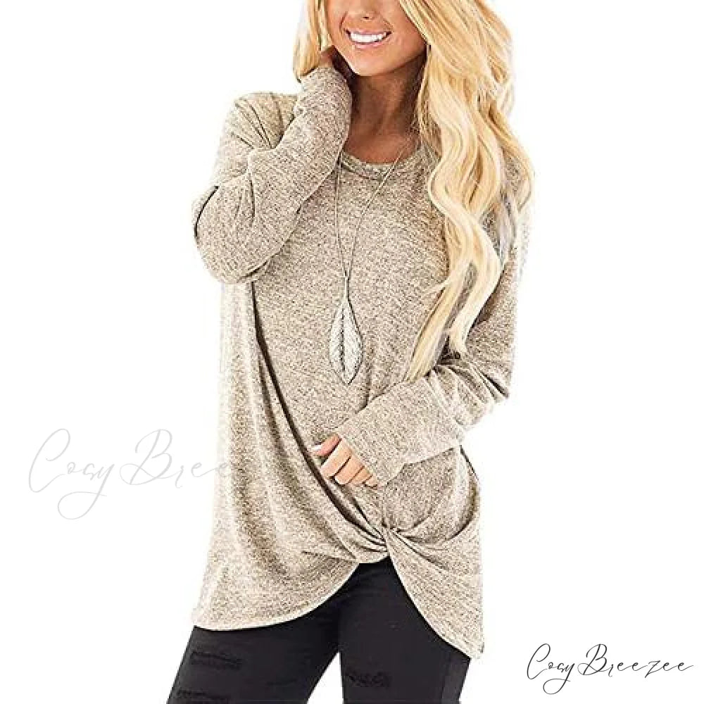 T-Shirt for Solid Arm Long Casual Women Apricot / S
