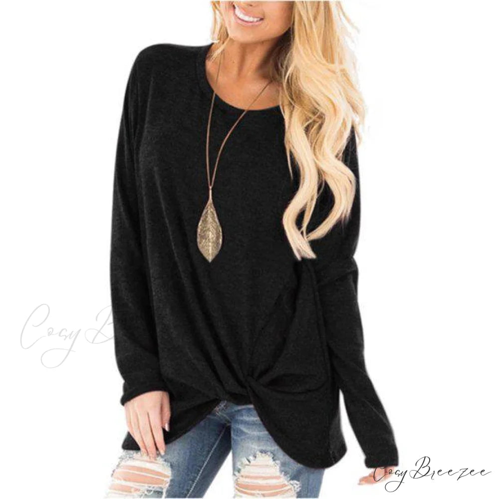 T-Shirt for Solid Arm Long Casual Women Black / S