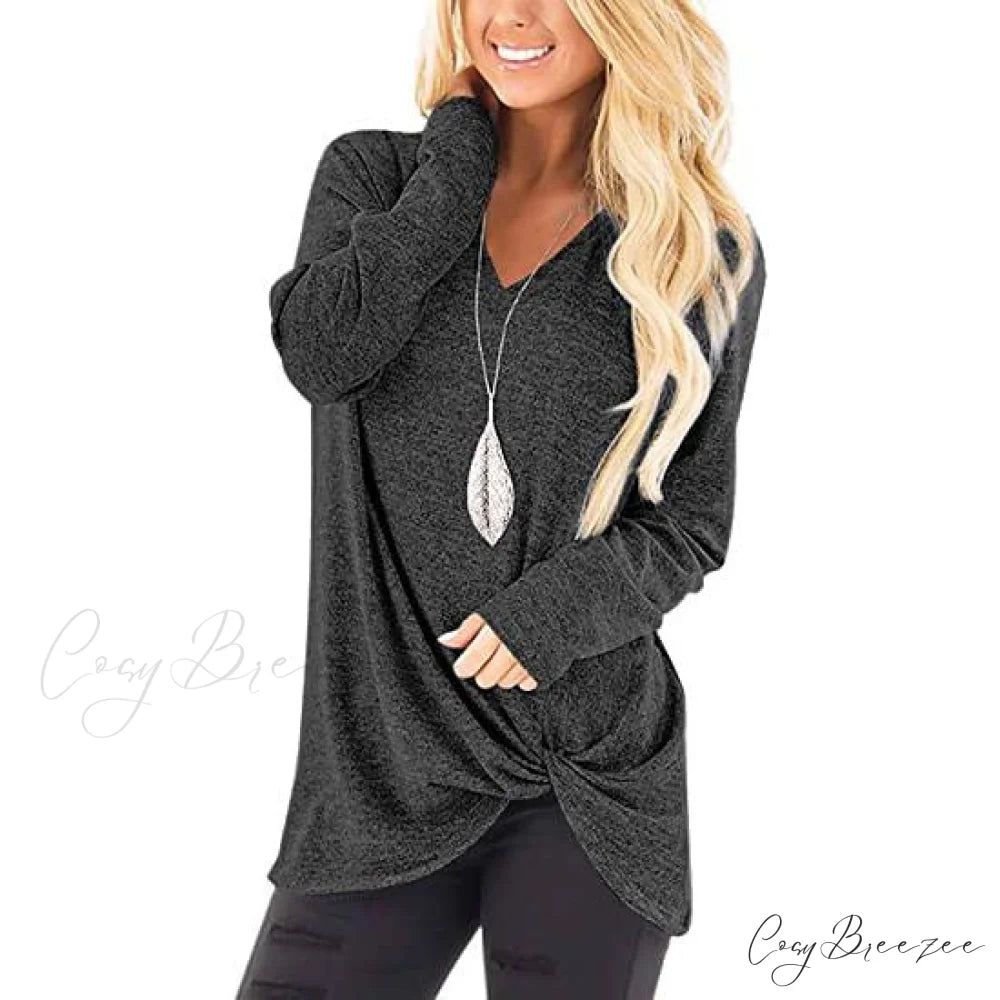 T-Shirt for Solid Arm Long Casual Women Dark Gray / S