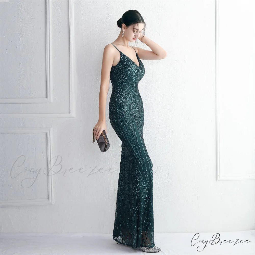 Taisia Formal Stylish Sequin Scroll Dress