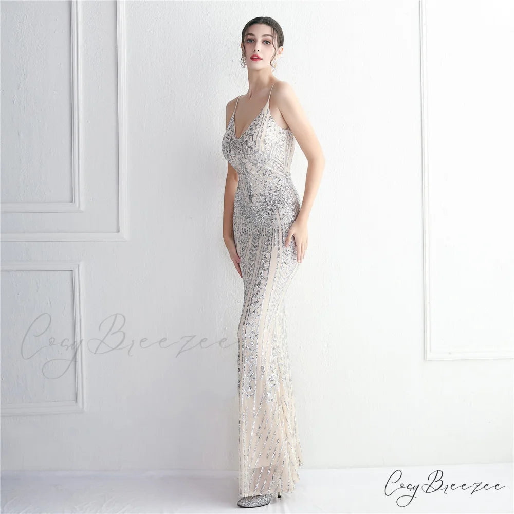 Taisia Formal Stylish Sequin Scroll Dress