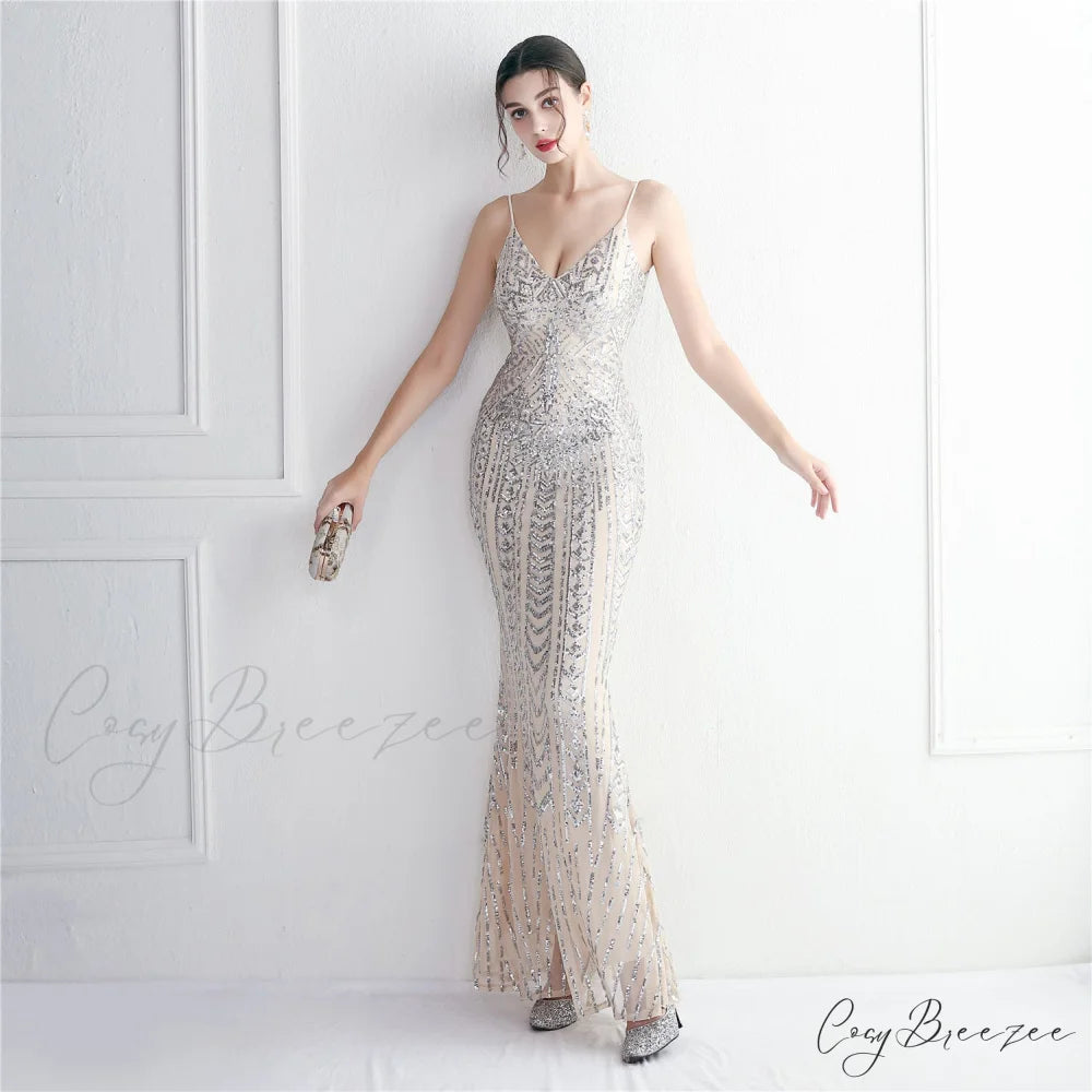 Taisia Formal Stylish Sequin Scroll Dress