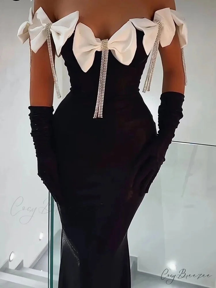 Tassel White Bows Off-The-Shoulder Party Dress