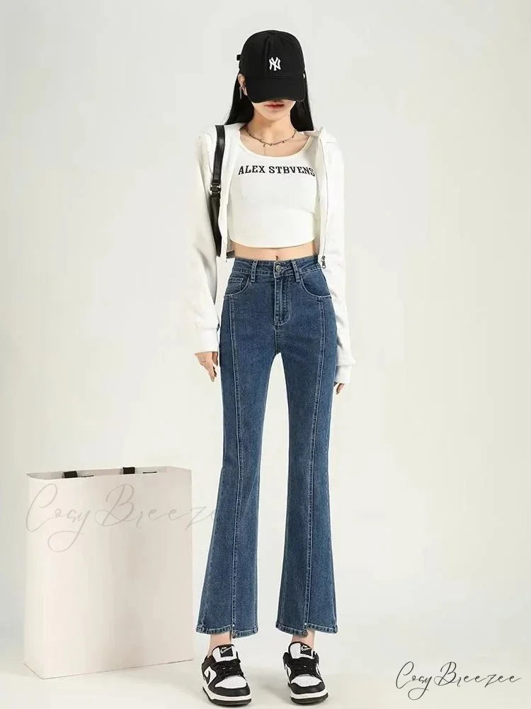 Teenagers Y2k Flare Fashion Autumn Baggy Vintage Harajuku Jean deep blue / XS