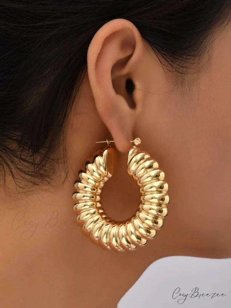 Textured Hoop Earrings For Women Yellow Gold / one-size