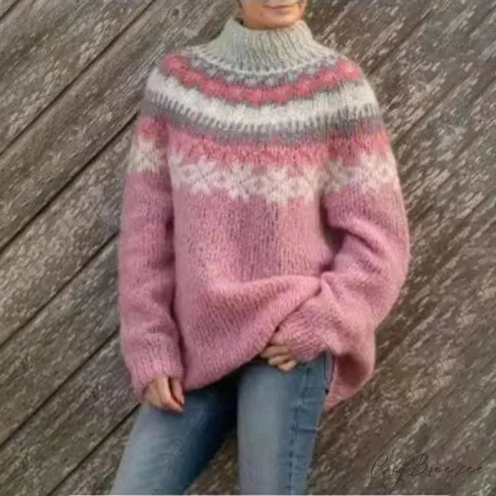 Thick Elegant White Sweater Pink / S swraters-241228