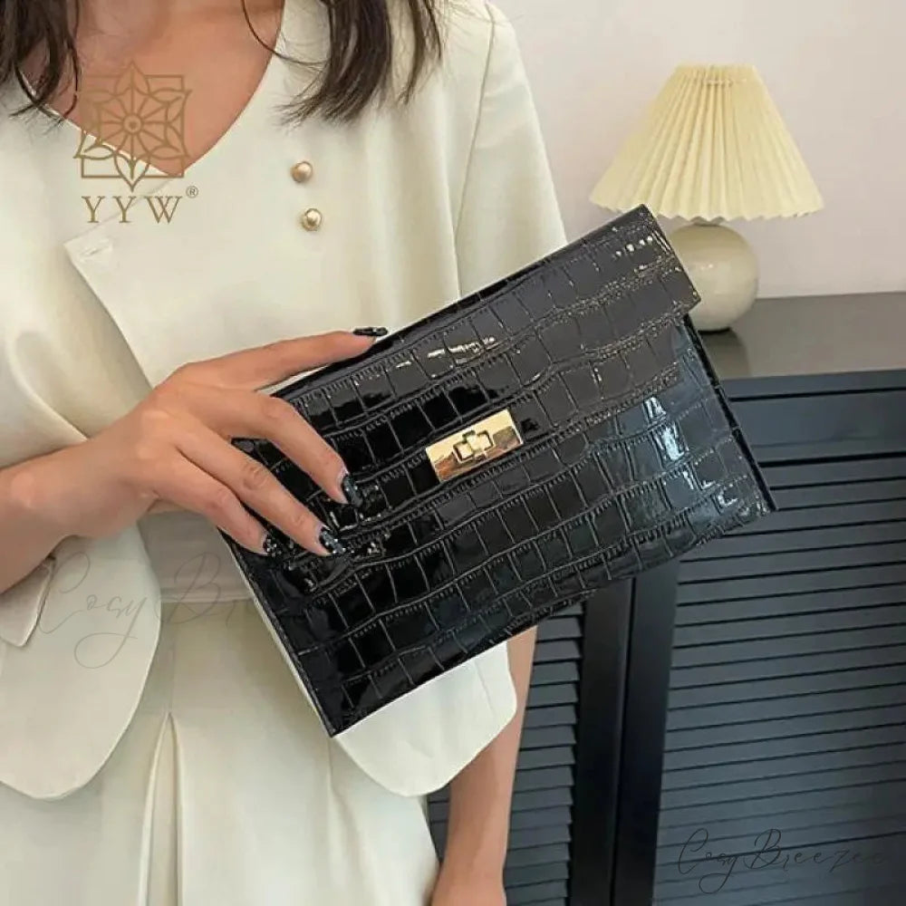 Thin Envelope Crocodile Pattern Clutch wristlet-250126