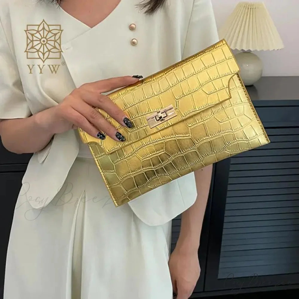 Thin Envelope Crocodile Pattern Clutch wristlet-250126