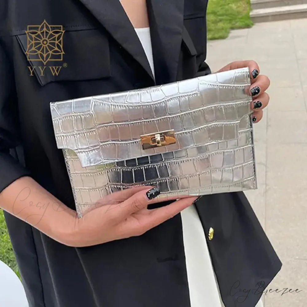 Thin Envelope Crocodile Pattern Clutch wristlet-250126