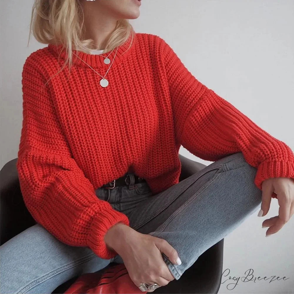 Three-Quarter Sleeve Elegant Khaki Sweater Red / S swraters-241228