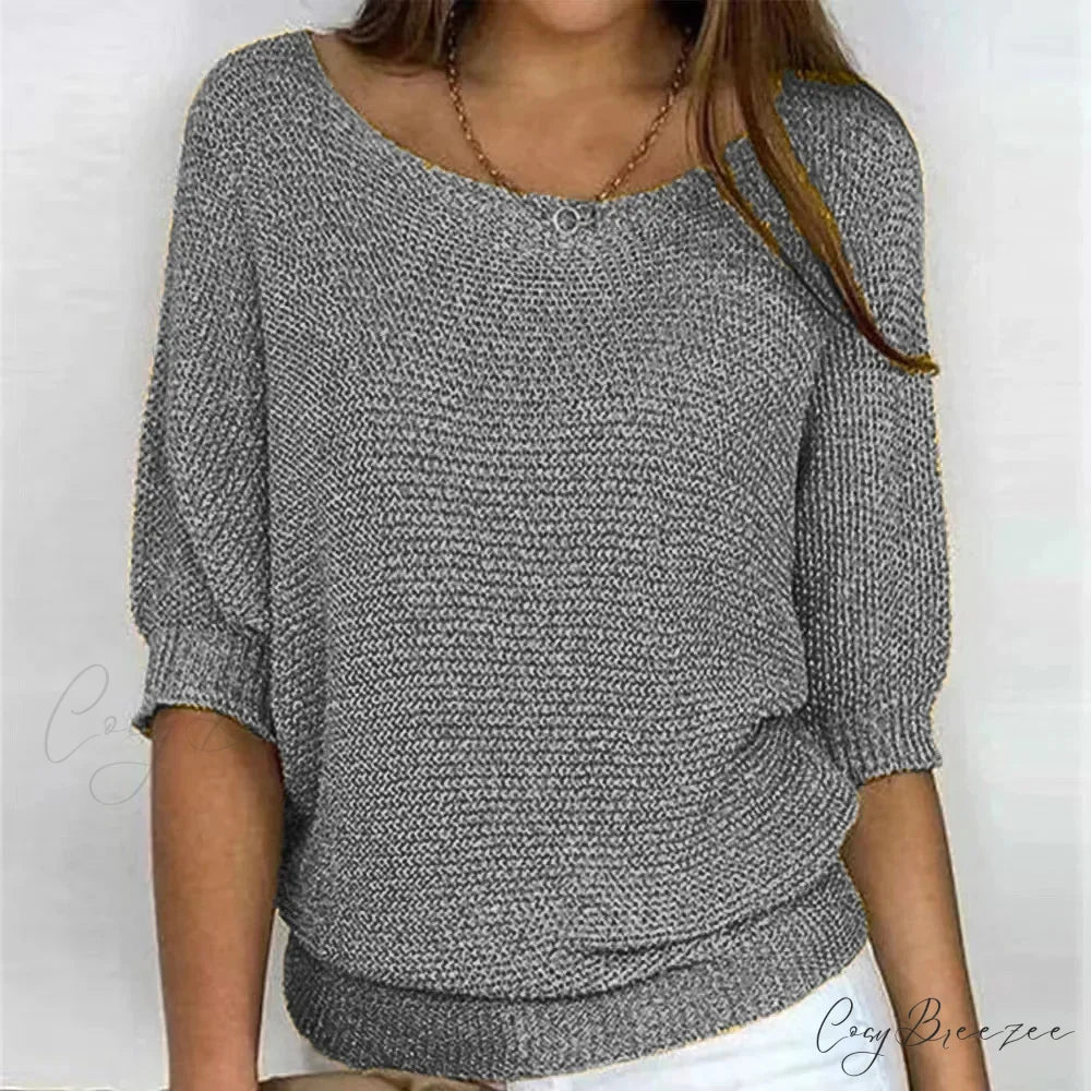 Three-Quarter Sleeve Elegant Purple Sweater gery / S swraters-241228
