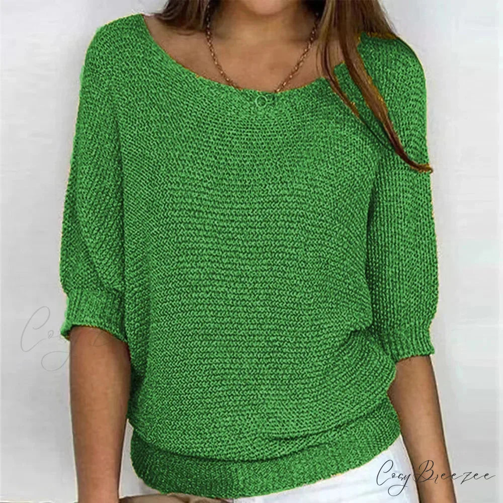 Three-Quarter Sleeve Elegant Purple Sweater Green / S swraters-241228