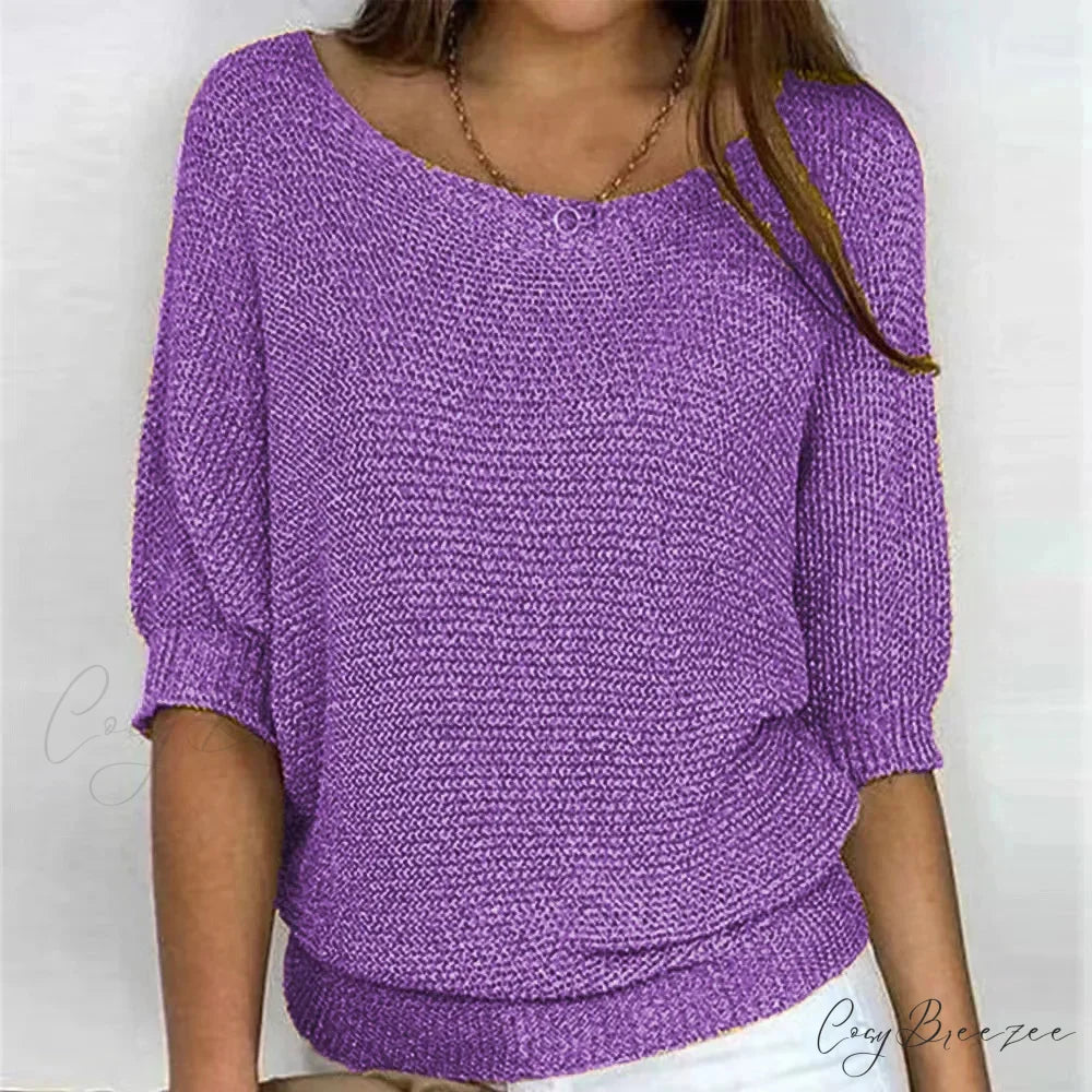 Three-Quarter Sleeve Elegant Purple Sweater Purple / S swraters-241228