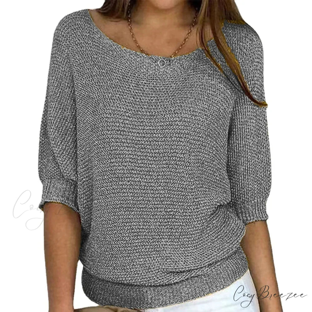 Three-Quarter Sleeve Elegant Purple Sweater swraters-241228