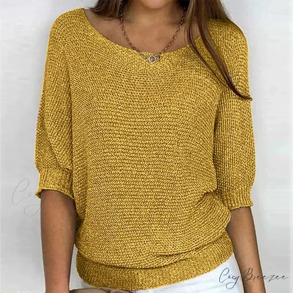 Three-Quarter Sleeve Elegant Purple Sweater Yellow / S swraters-241228