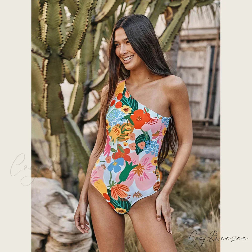 Throwback Asymmetrical Swimsuit One Piece MULTI / S onepiece-250223