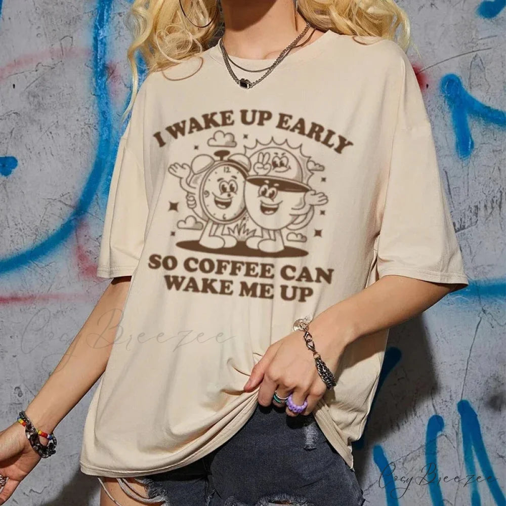 Throwback Cartoon Coffee Tee Khaki / S t-shirt-250223