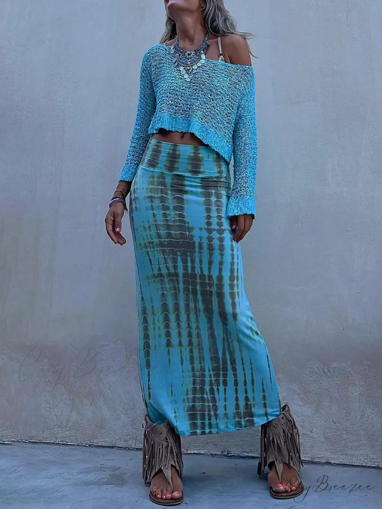 Tie-Dye Elastic Stylish Waist Maxi Skirt