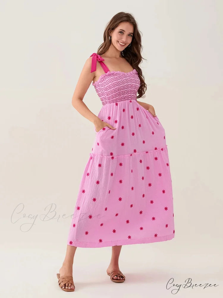 Tie-Shoulder Flowers Tank Tiered Ruffle Sweetheart Dress floraldress-250126