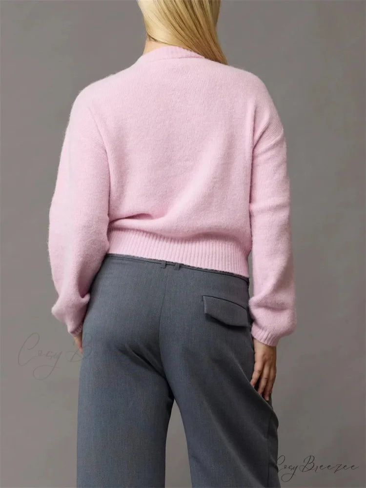 Tie-up Button Plain Knit Cardigan cardigans-241228