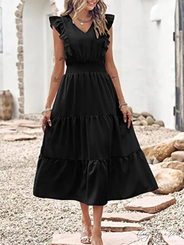 Tiered for Full-Length Flutter Color Chiffon Solid Arm Gown Women